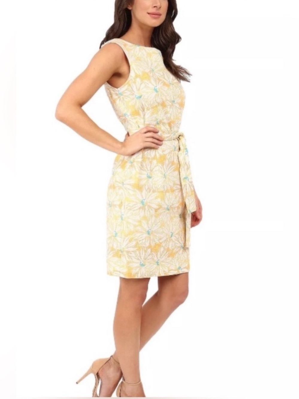 Pendleton Yellow Floral Belted Midi Sheath Dress
